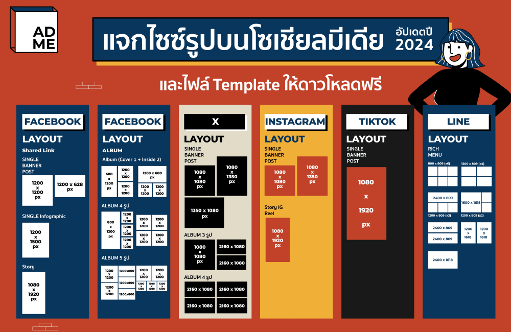 อัปเดตขนาดโพสต์ Facebook TikTok IG แพลตฟอร์มที่นิยมใช้